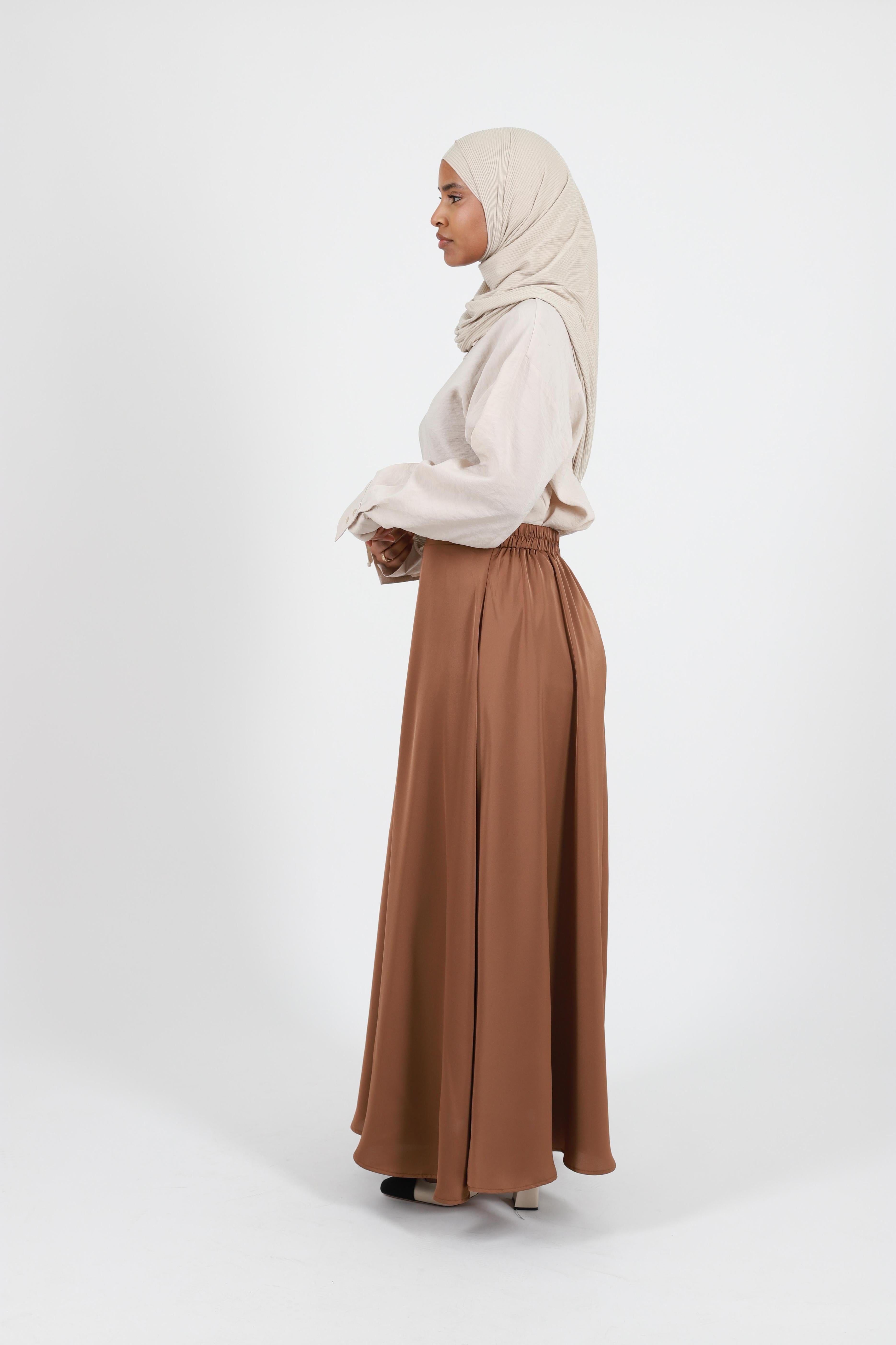 Jupe évasée satin chocolat