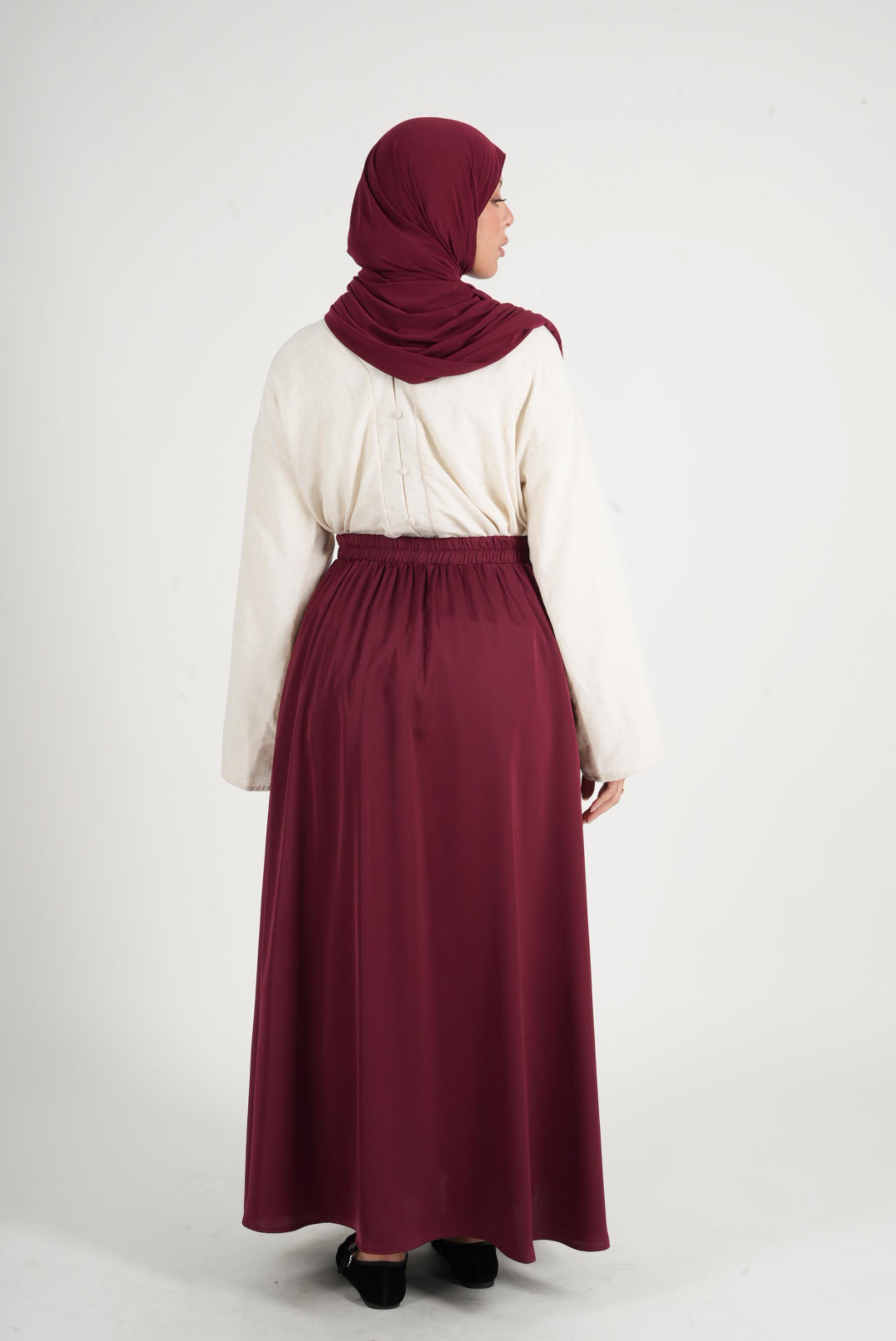 Jupe évasée satin bordeaux