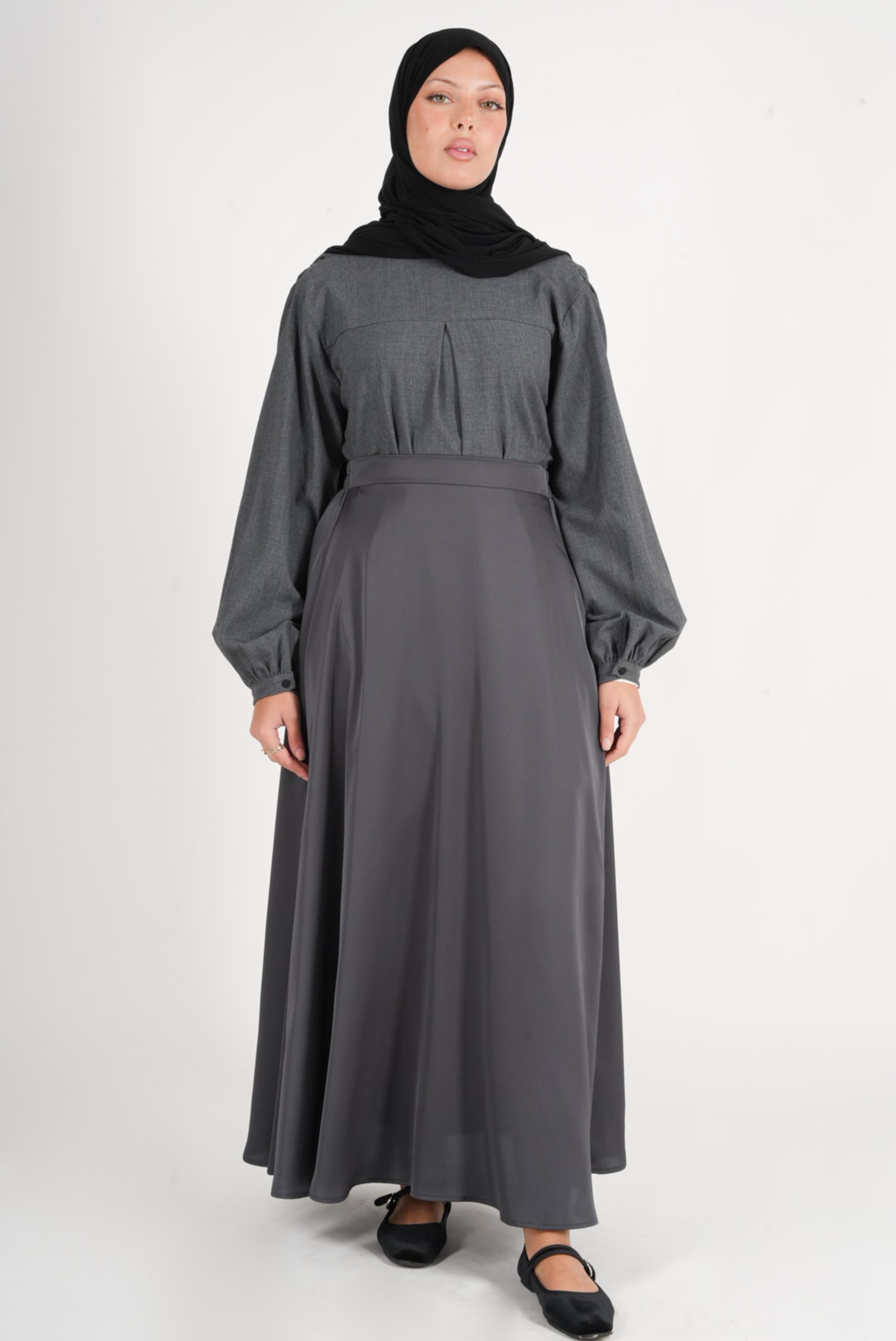 Jupe évasée satin gris