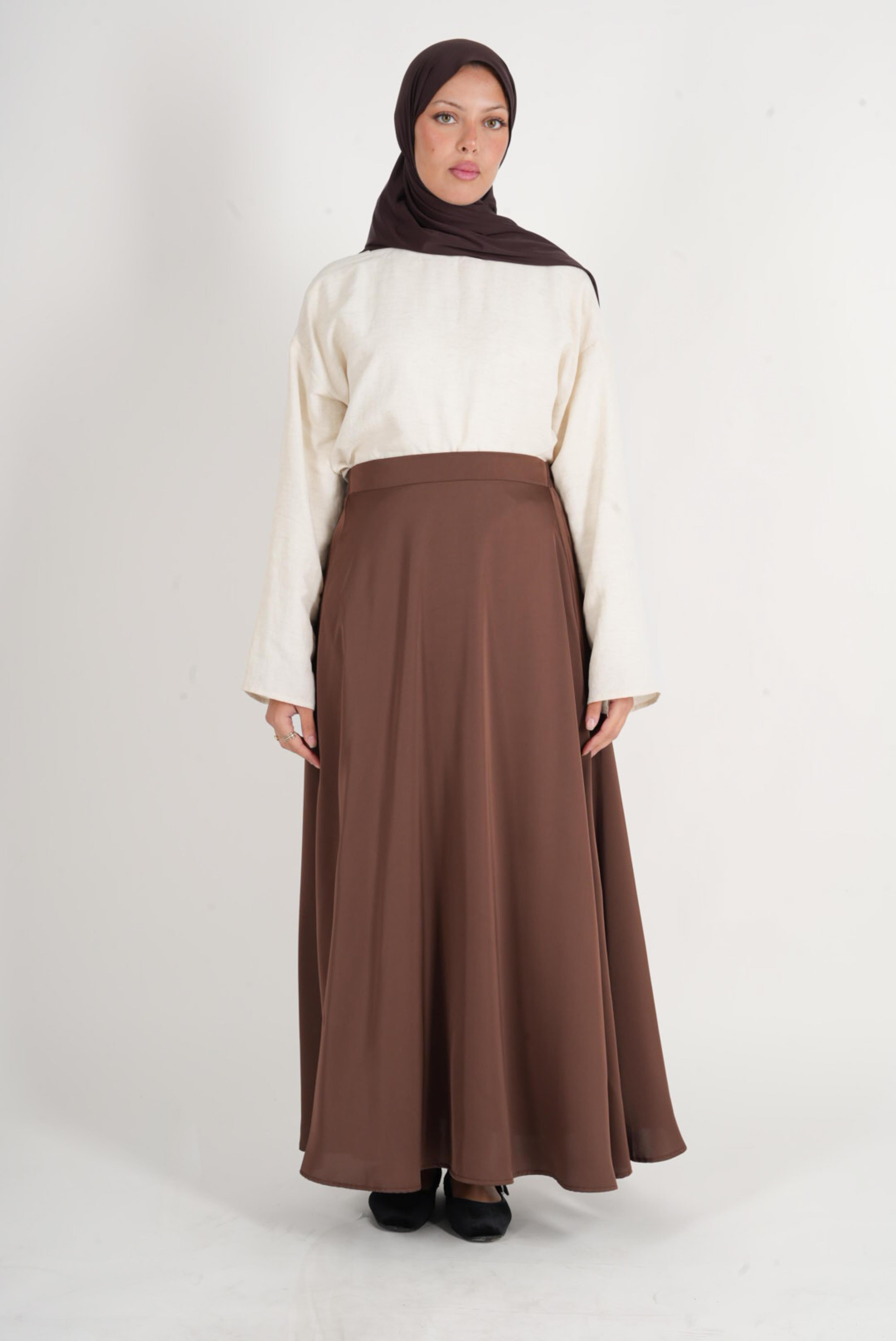 Jupe évasée satin marron