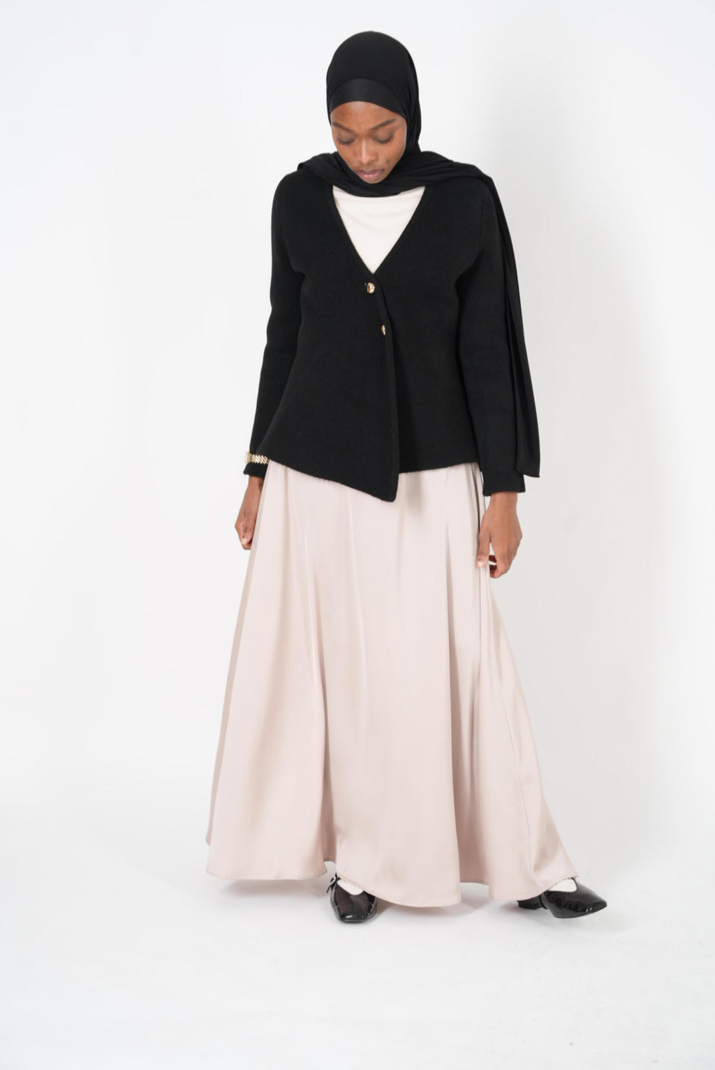 Jupe évasée satin beige