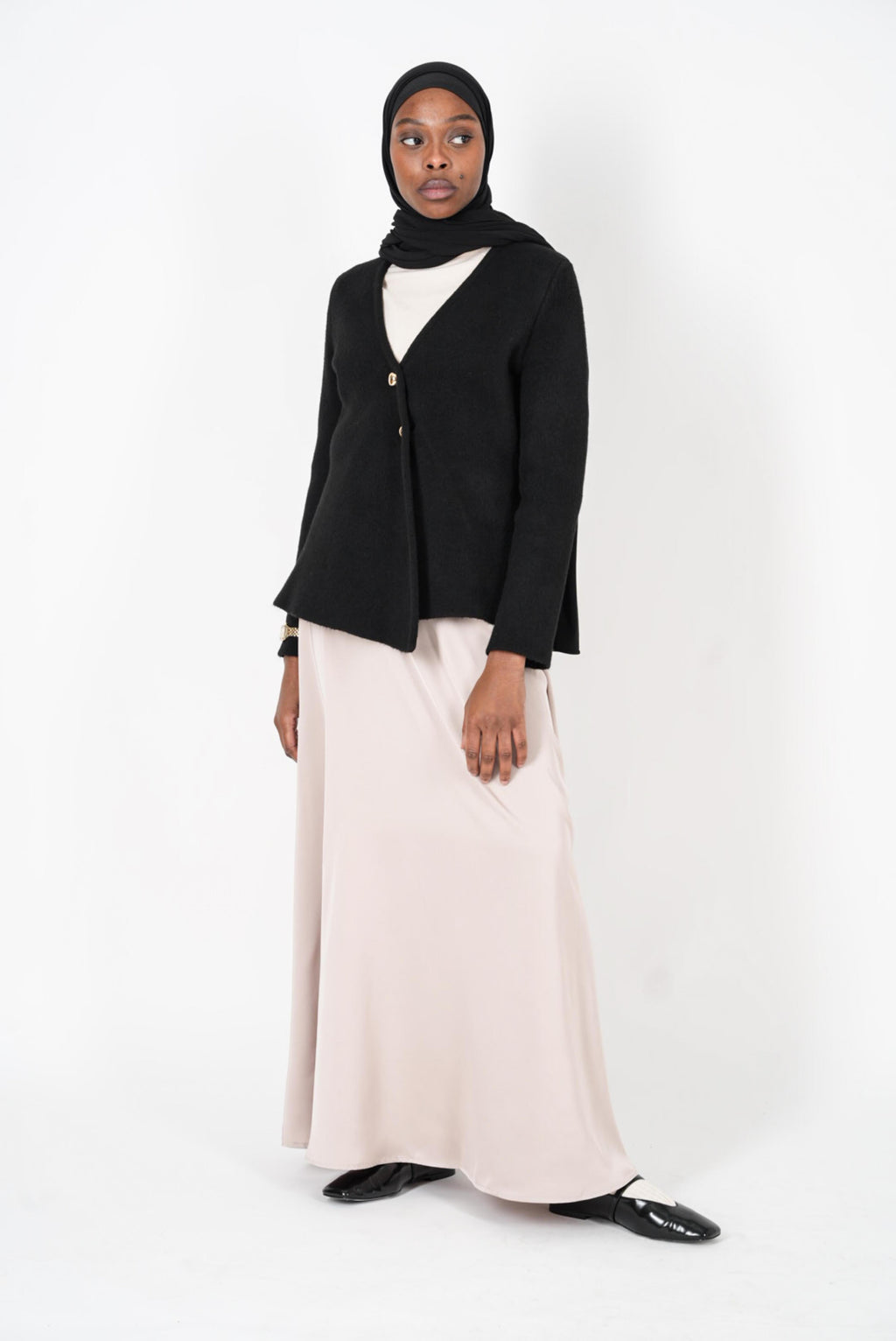 Jupe évasée satin beige