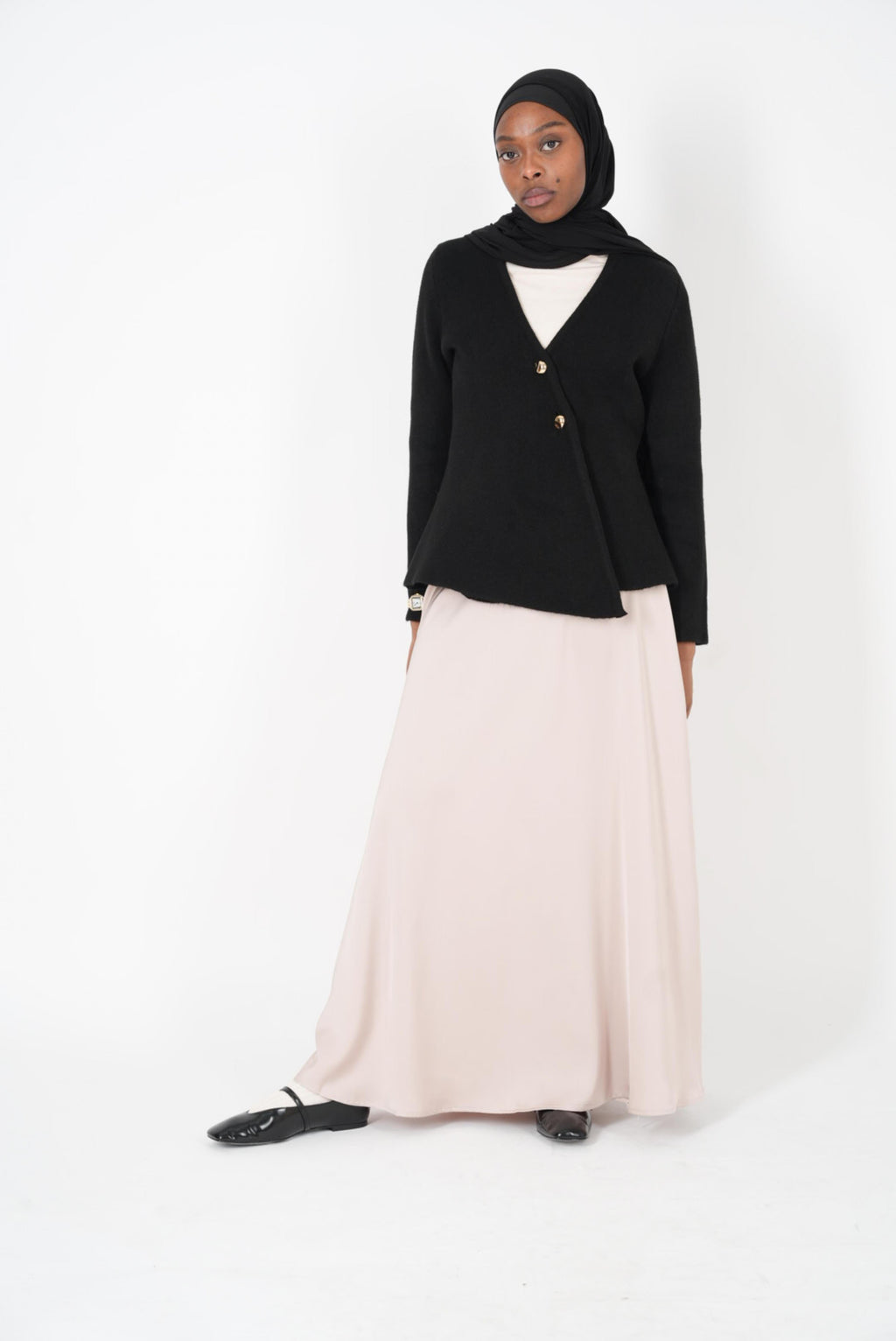 Jupe évasée satin beige
