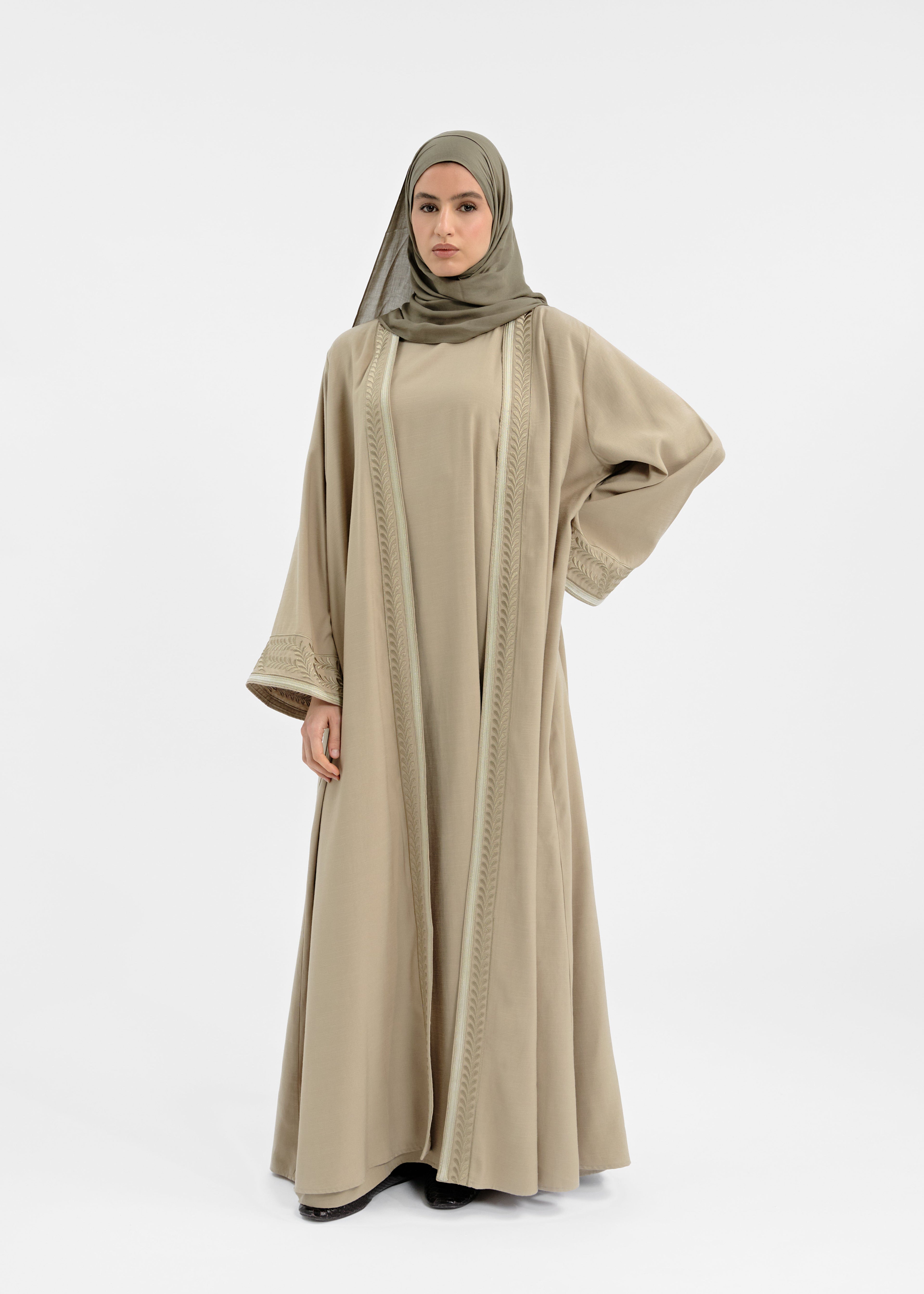 Abaya set safsaf kaki