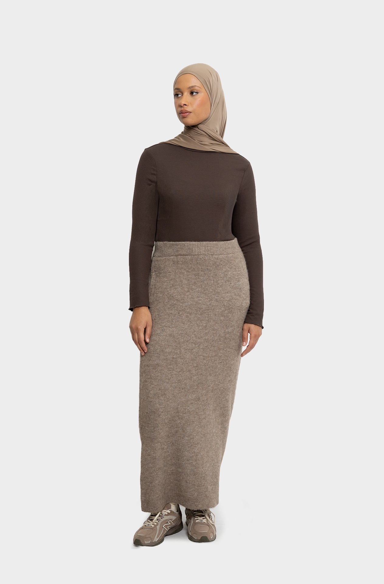 Jupe droite en laine Taupe