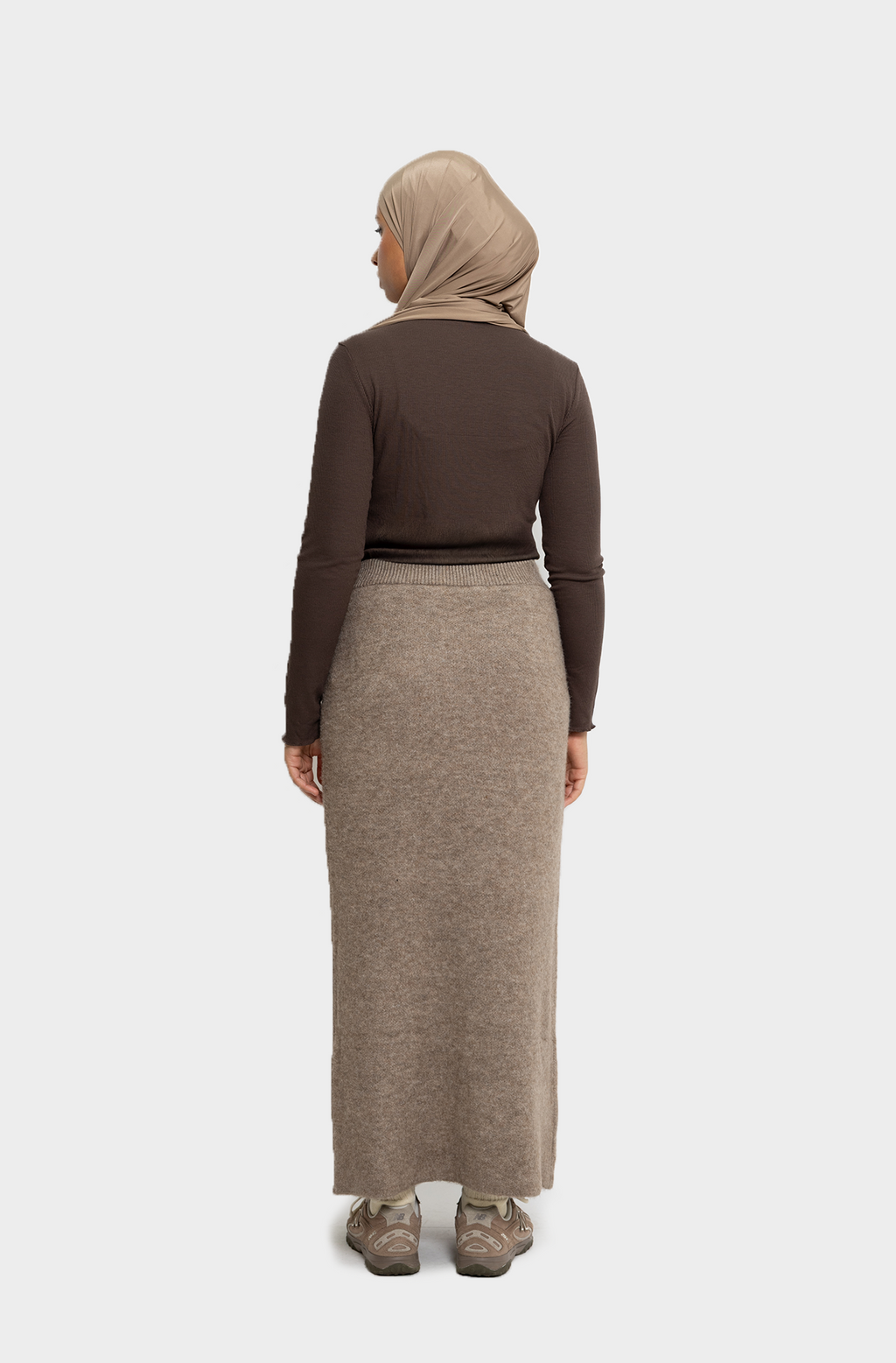 Jupe droite en laine Taupe