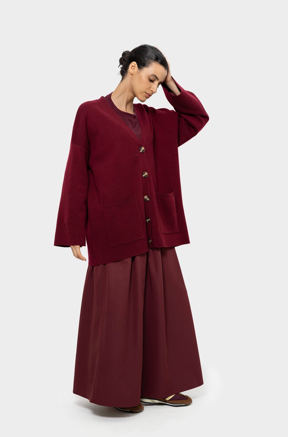 Cardigan court laine mérinos burgundy