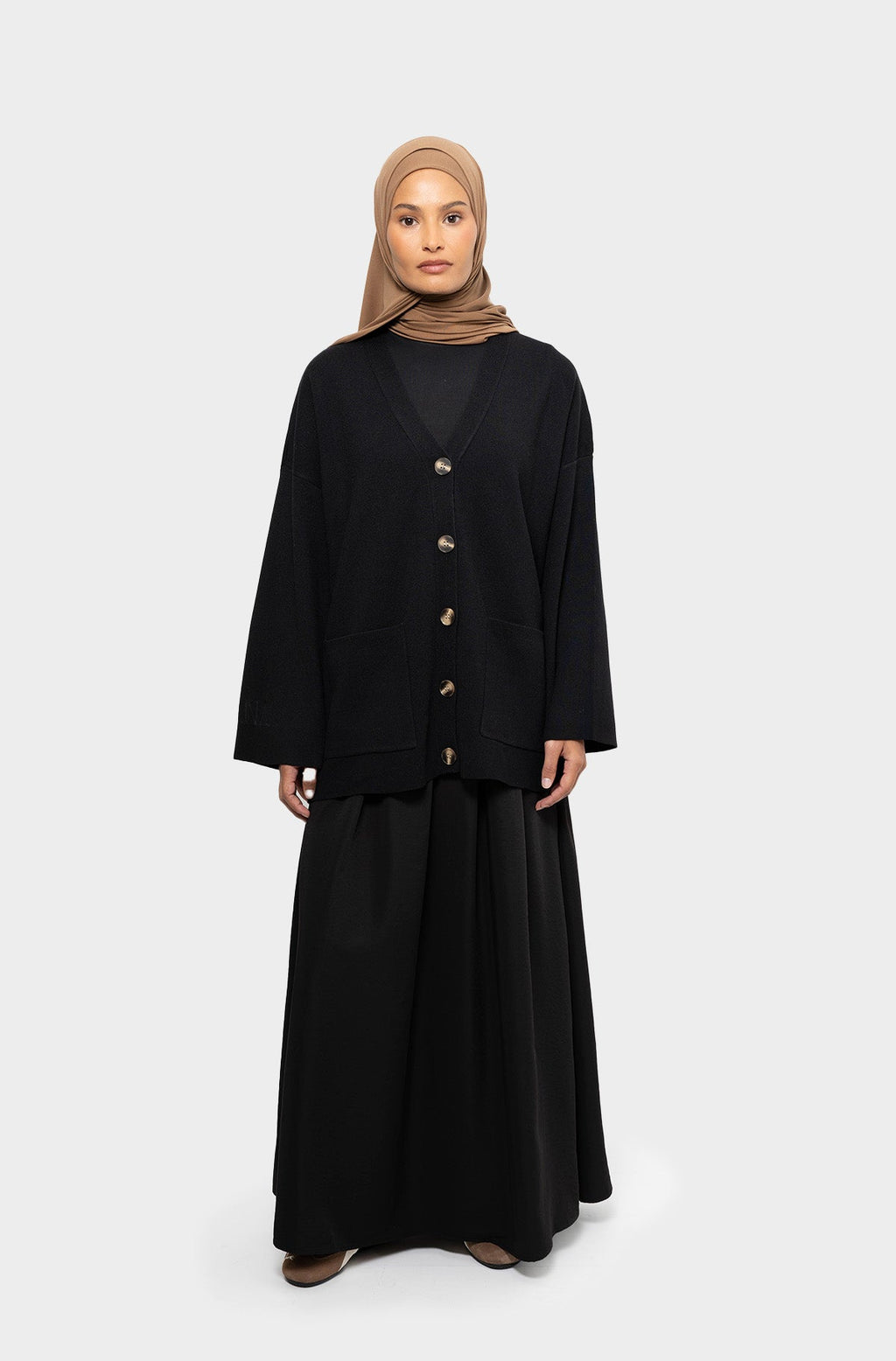 Cardigan court laine mérinos noir