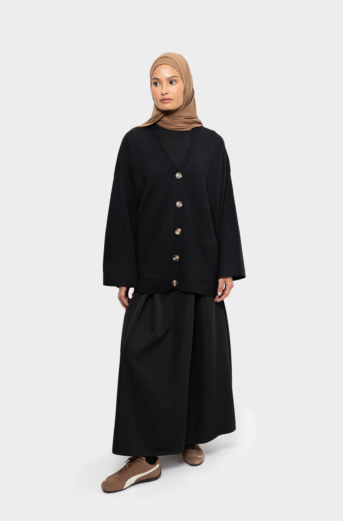 Cardigan court laine mérinos noir