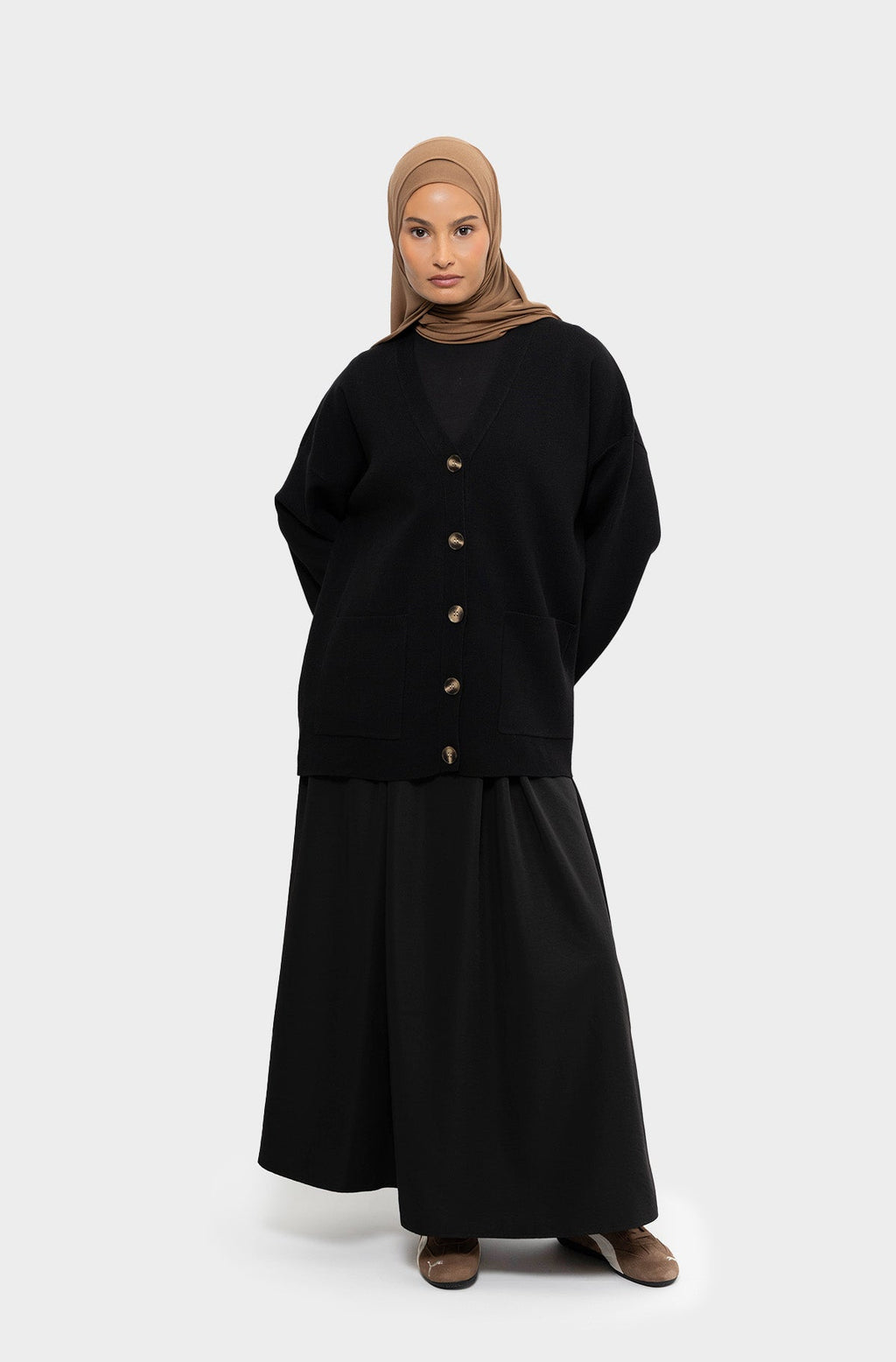 Cardigan court laine mérinos noir