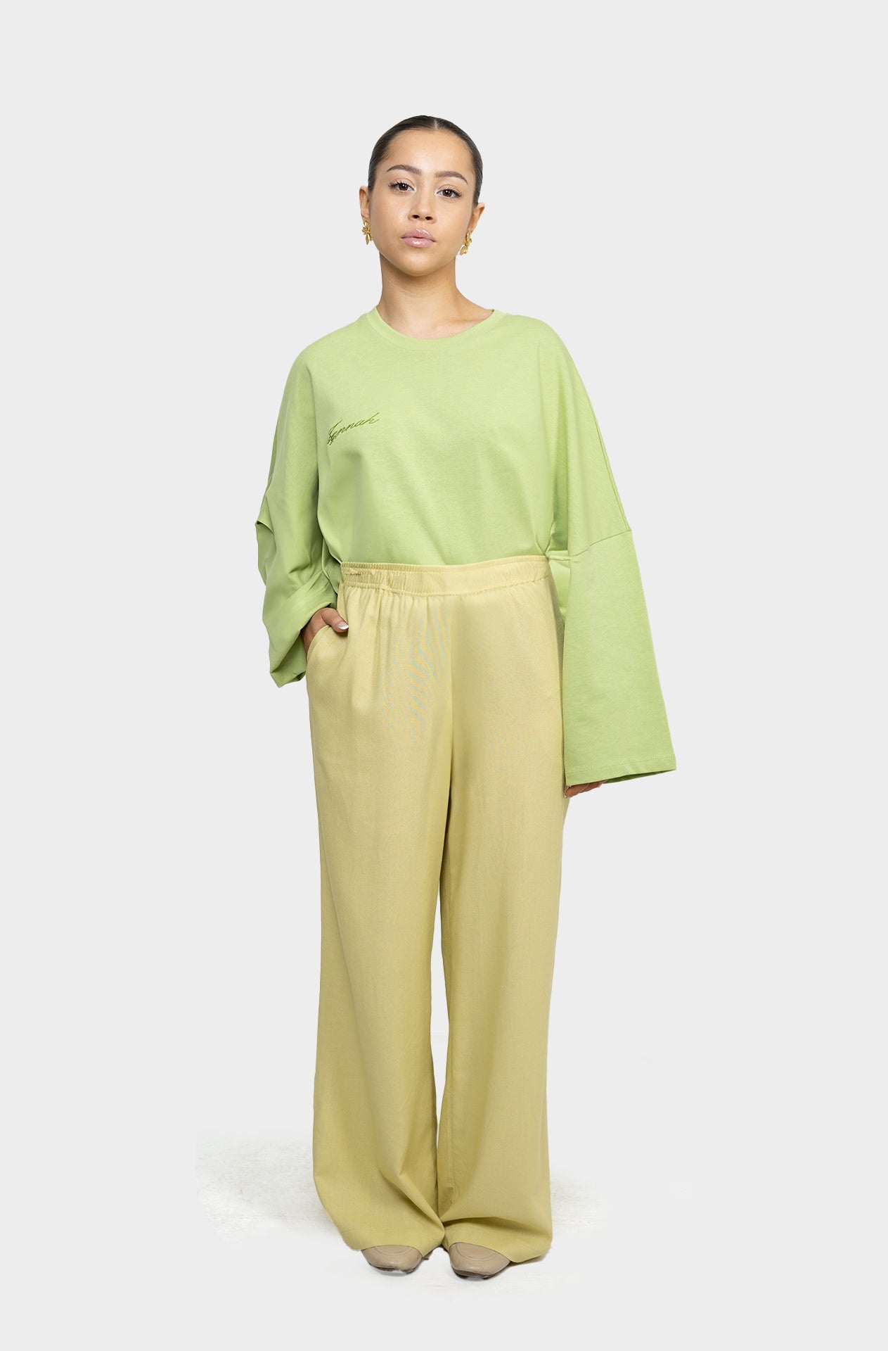Pantalon linen anis