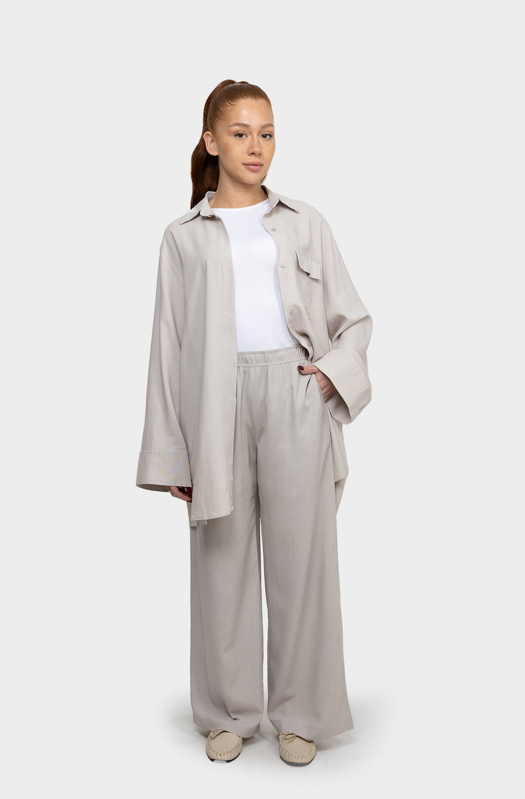 Pantalon linen greige