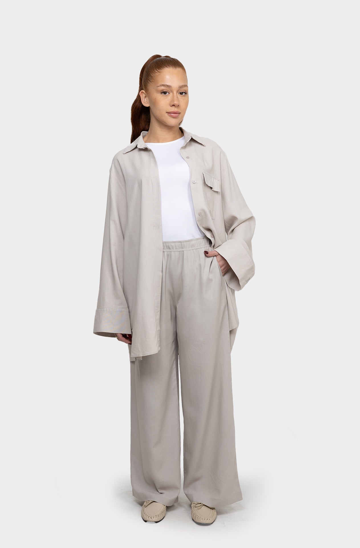 Pantalon linen greige